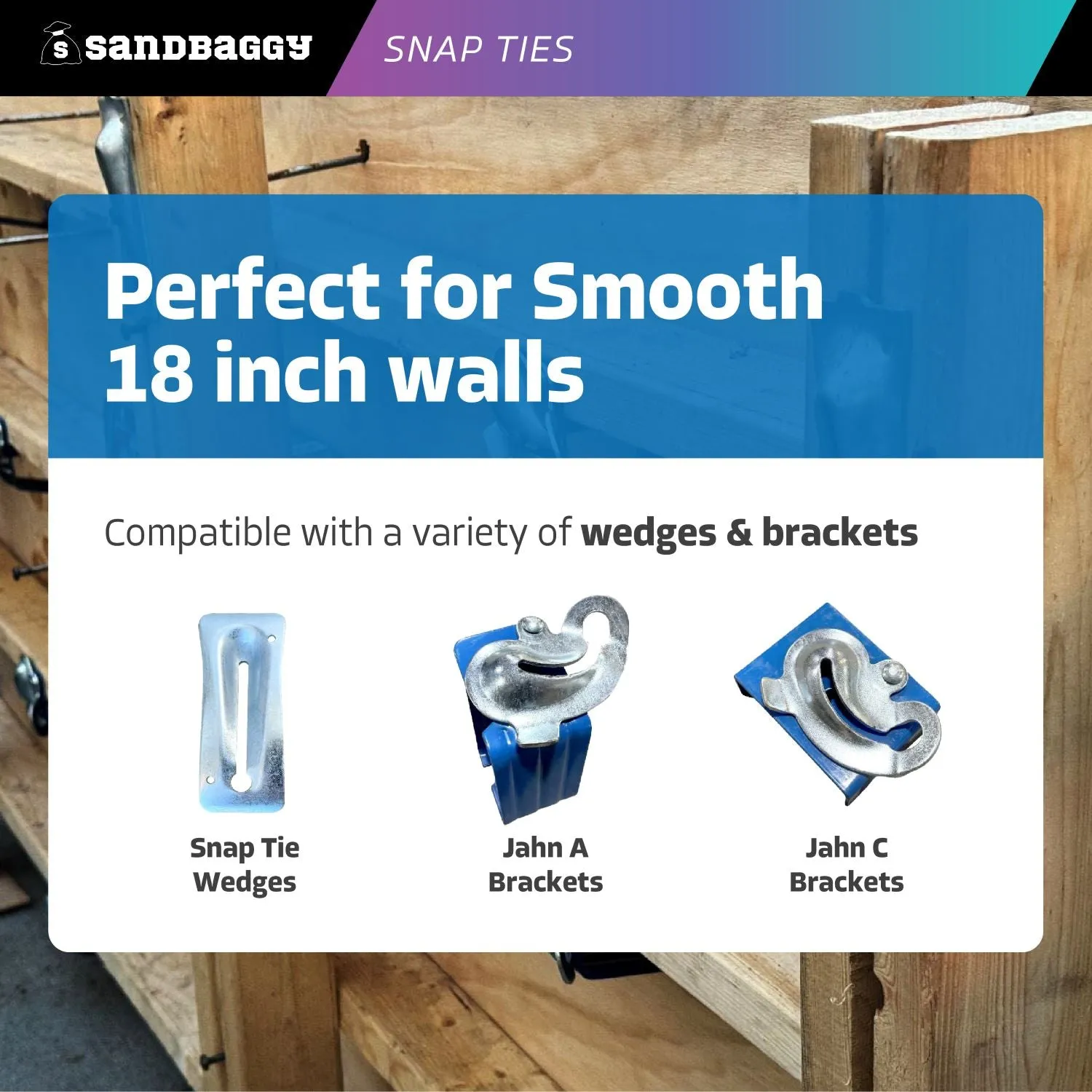 18" x 8 ¼" Standard Snap Ties For Concrete Forms (Long End) - 1" Plastic Cones