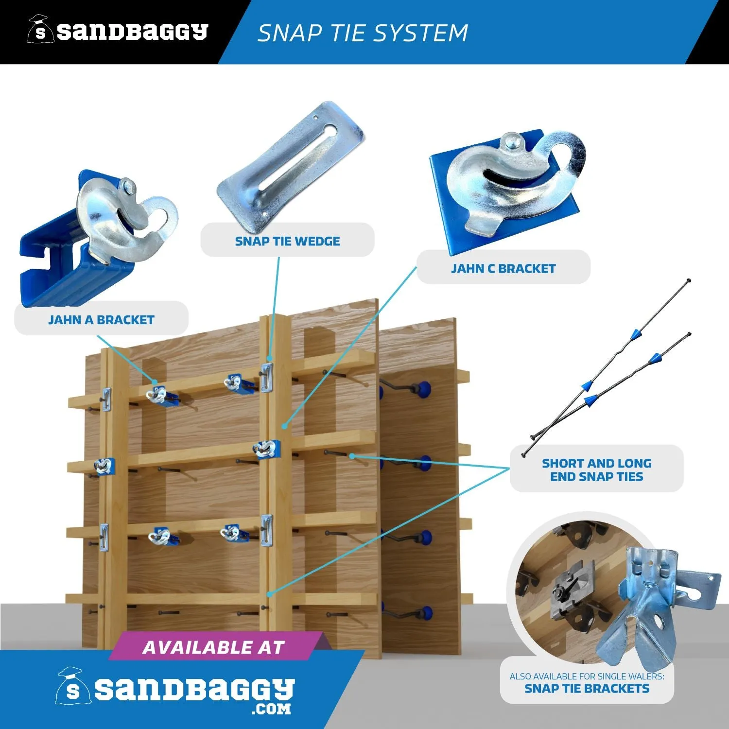 18" x 8 ¼" Standard Snap Ties For Concrete Forms (Long End) - 1" Plastic Cones