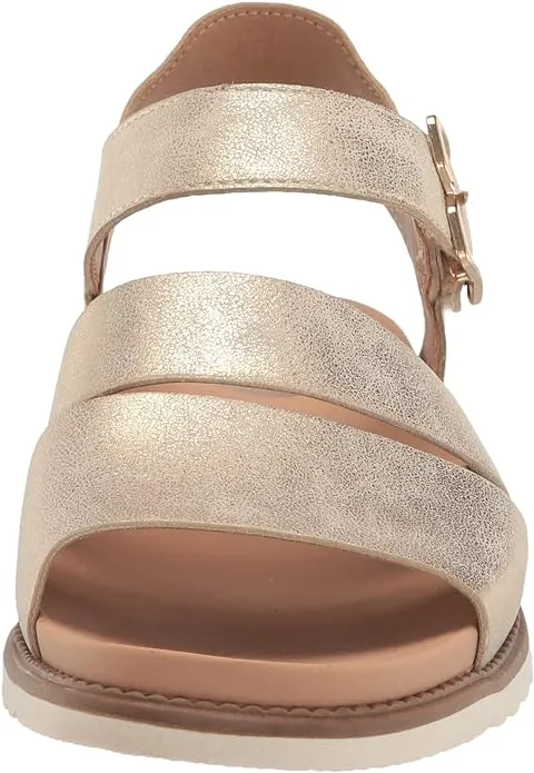 Dr. Scholl's Island Glow Lt. Gold Metallic Smooth Ankle Strap Flats Sandals