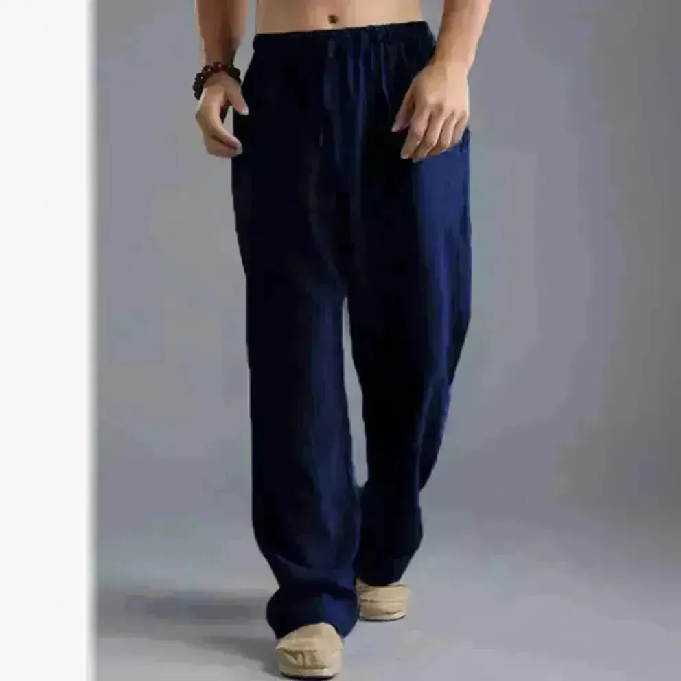 Mens Casual Breathable cotton linen pants Beach trouser for men