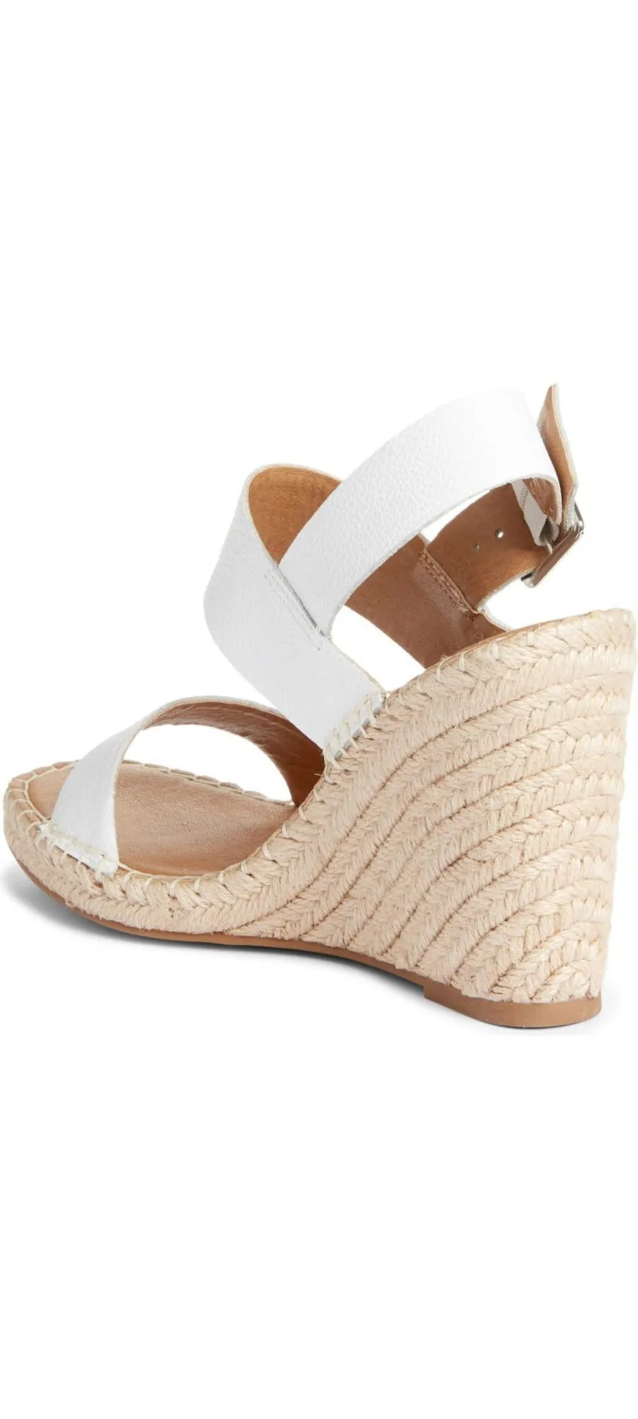 Steve Madden Uri White Leather Open Toe Espadrille Buckle Closure Wedge Sandals