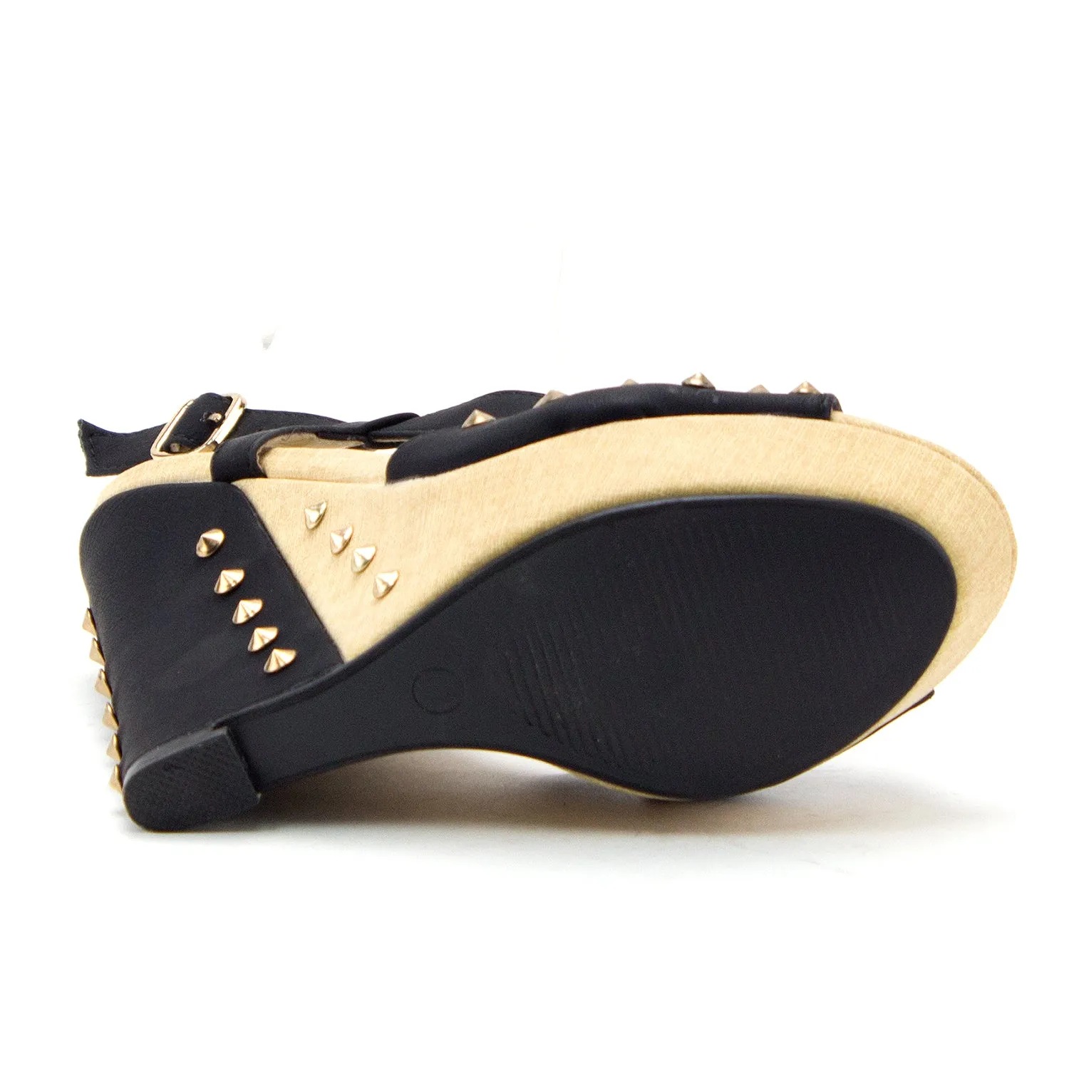 Women's BLW-08 Casual Studded Espadrilles Platform Wedges Strappy Sandals